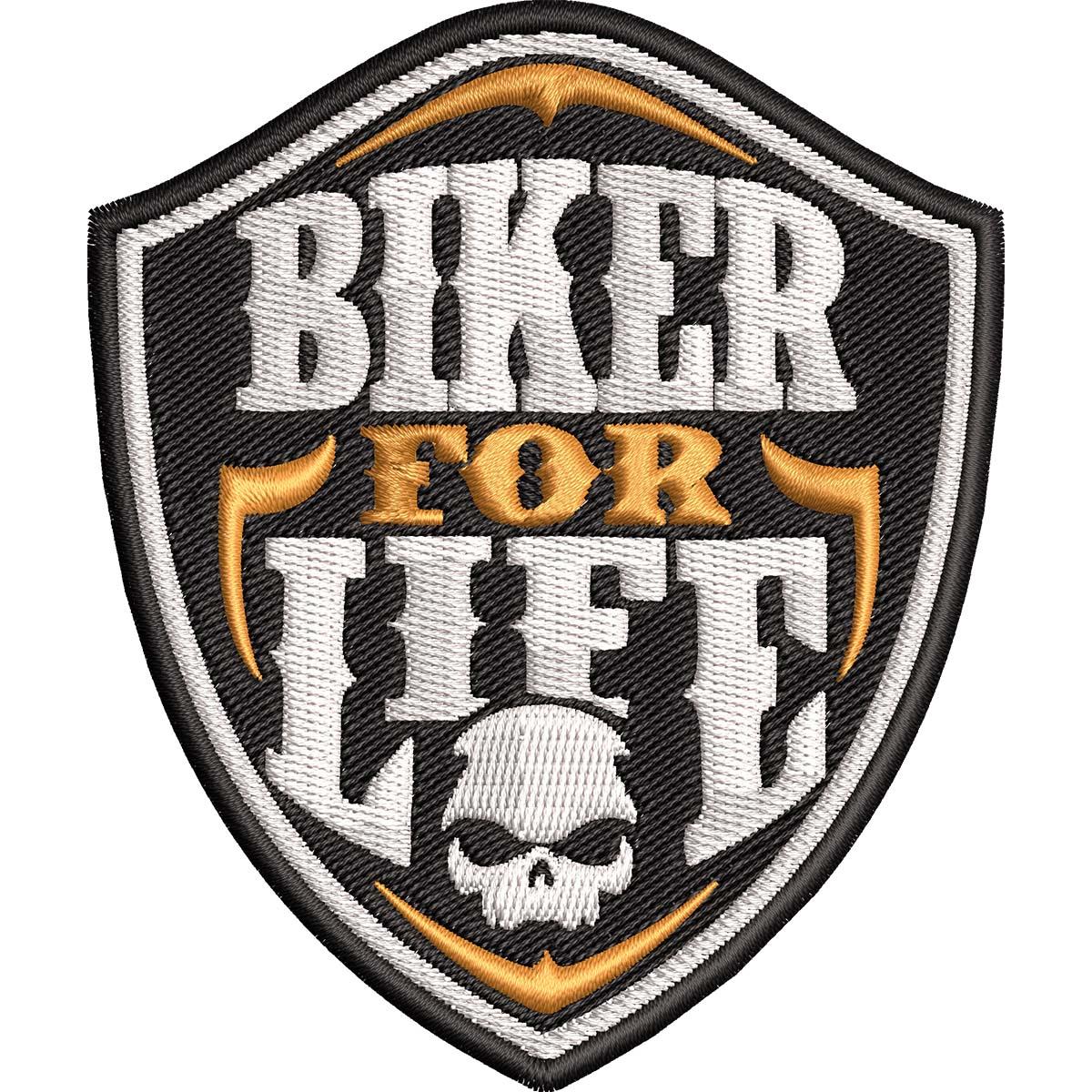 Нашивка патч байкерская "Biker for Life" (Байкер на всю жизнь) 81х96мм на клеевой основе