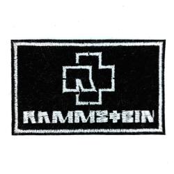 Нашивка патч RAMMSTEIN логотип з назвою групи в рамці чорно-білий 90х60мм на клейовій основі