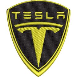 Нашивка патч TESLA черно-золотой на клеевой основе 75х90мм